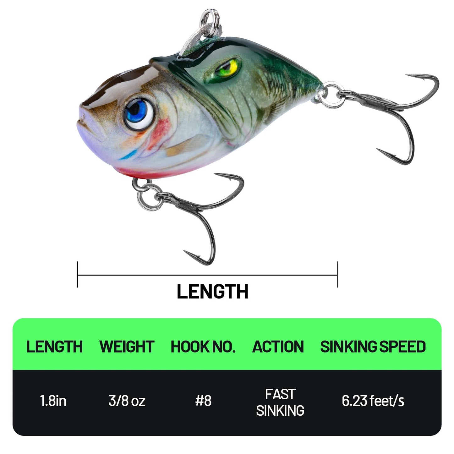 3PCS Rattling Lipless Crankbait, Bass Fishing Lure for Freshwater and Saltwater, Fast Sinking, Mustad Hook, Angler's Gift, for Crappie Trout, 3/8oz, 1/2oz and 1oz