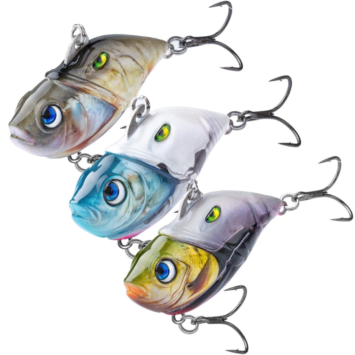 3PCS Rattling Lipless Crankbait, Bass Fishing Lure for Freshwater and Saltwater, Fast Sinking, Mustad Hook, Angler's Gift, for Crappie Trout, 3/8oz, 1/2oz and 1oz