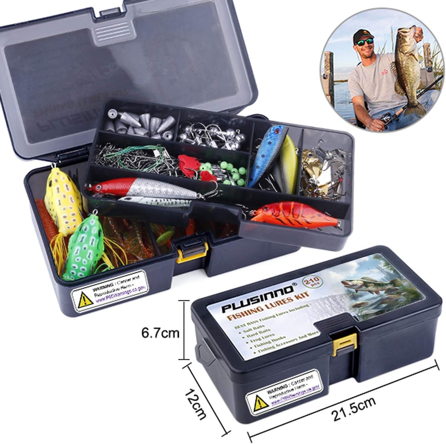 PLUSINNO 108pcs Fishing Accessories Kit, Fishing Tackle Box with Tackle Included, Fishing Hooks, Fishing Weights Sinkers, Spinner Blade, Fishing Gear for Bass, Bluegill, Crappie, Fishing