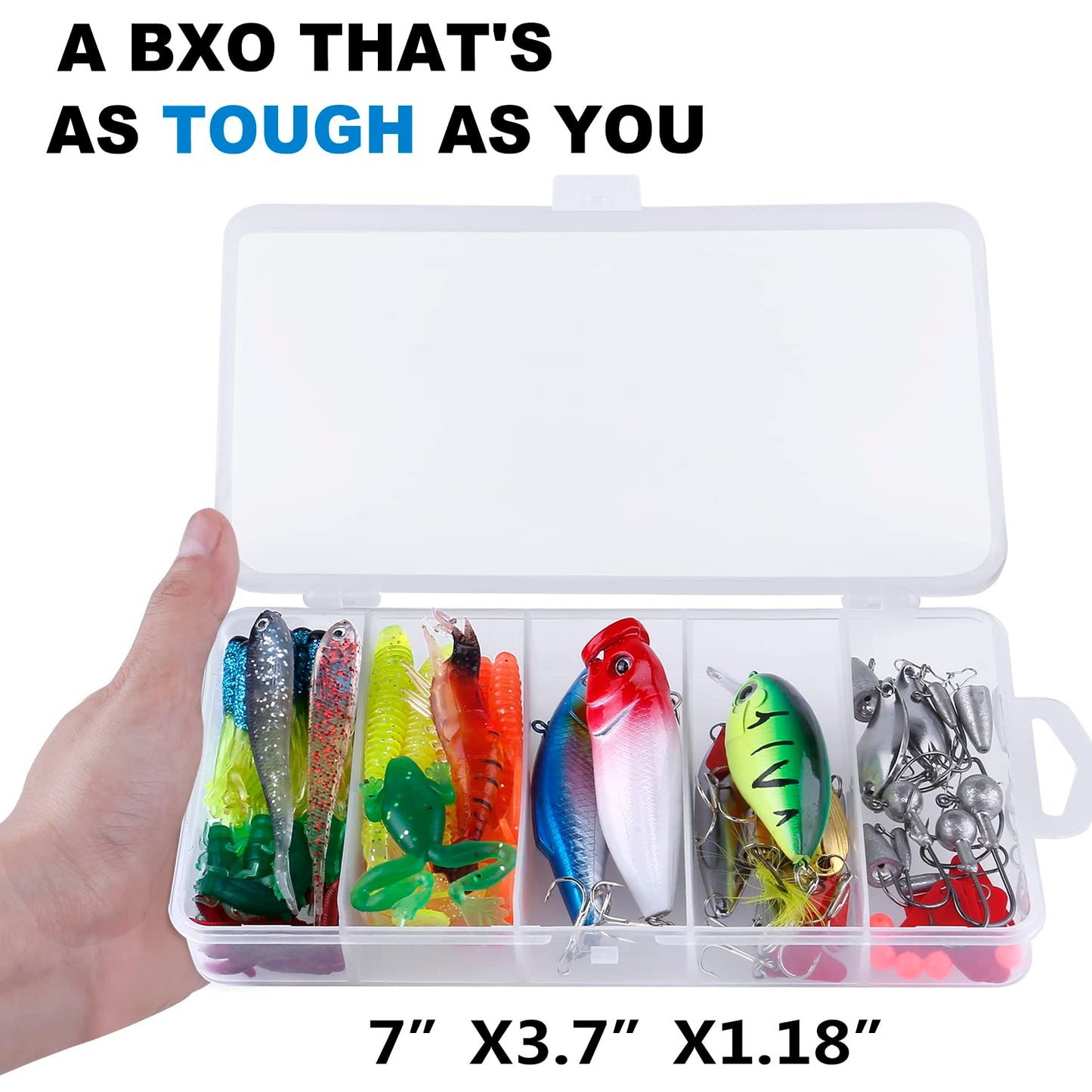 PLUSINNO 108pcs Fishing Accessories Kit, Fishing Tackle Box with Tackle Included, Fishing Hooks, Fishing Weights Sinkers, Spinner Blade, Fishing Gear for Bass, Bluegill, Crappie, Fishing